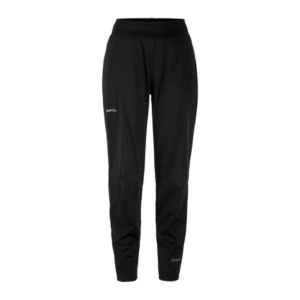 Black pants with a brand logo on a white background