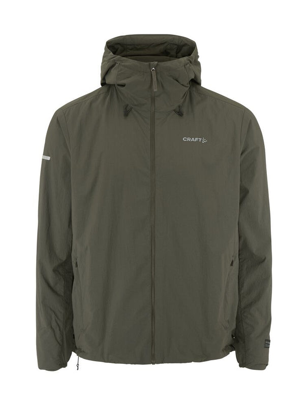Green jacket with a hood on a white background