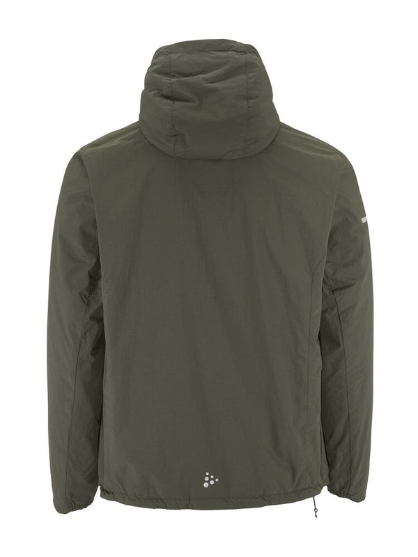Green jacket with a hood on a white background