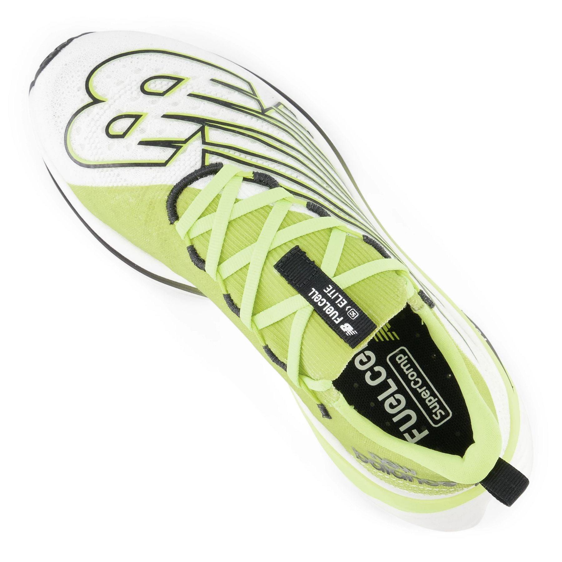 Top angle view of the Men's Super Comp Elite V3 by New Balance in Thirty Watt/Black/Cosmic Rose