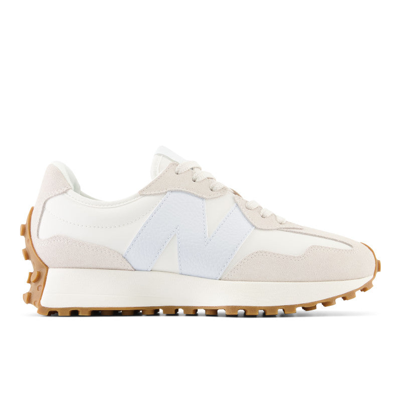 The women's 327 in moonbeam is a perfect color cmobo for this shoe. Mostly all white and grey with a very light blue for the N logo