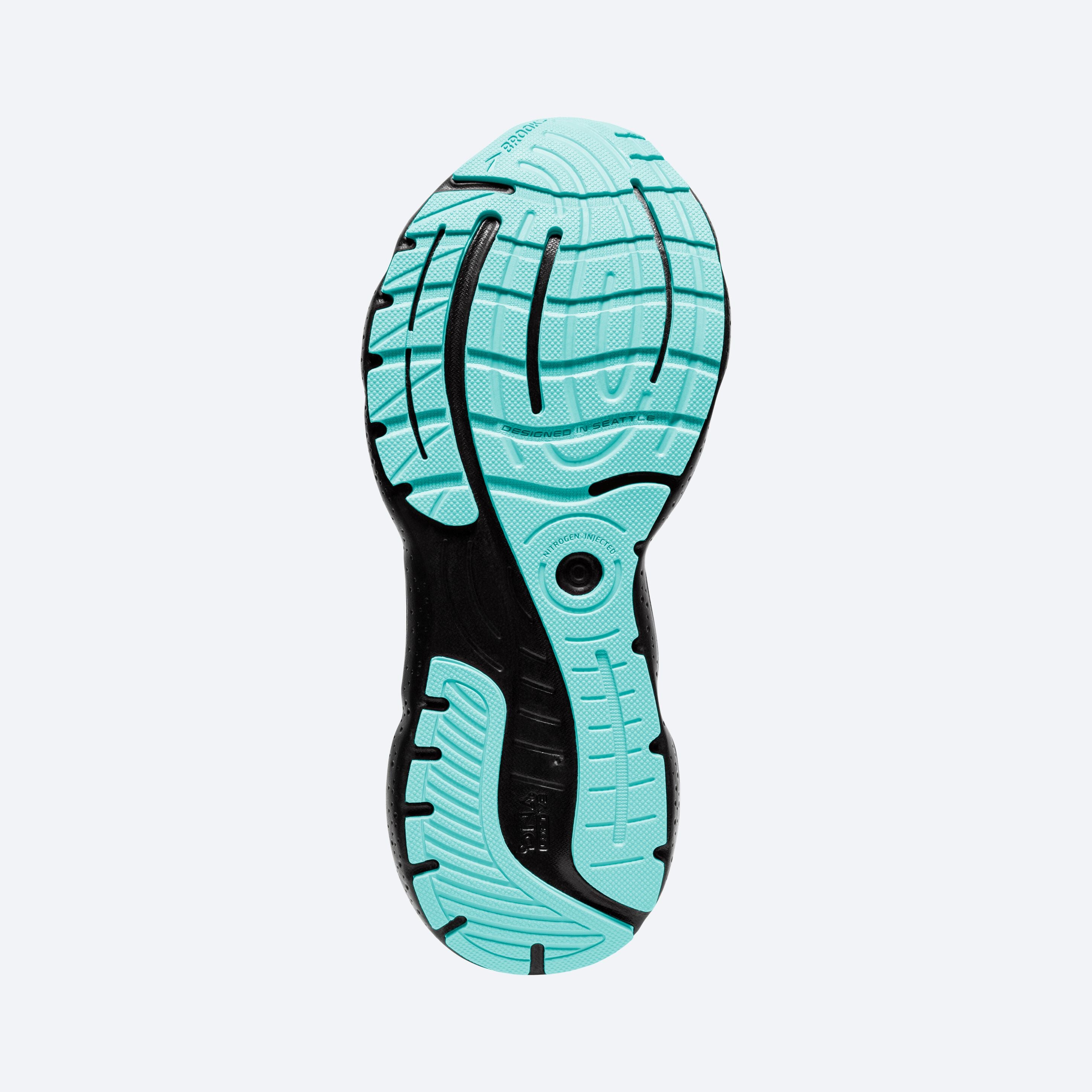 Bottom (outer sole) view of the Women's Glycerin 20 in Black/Blue Light/Pink