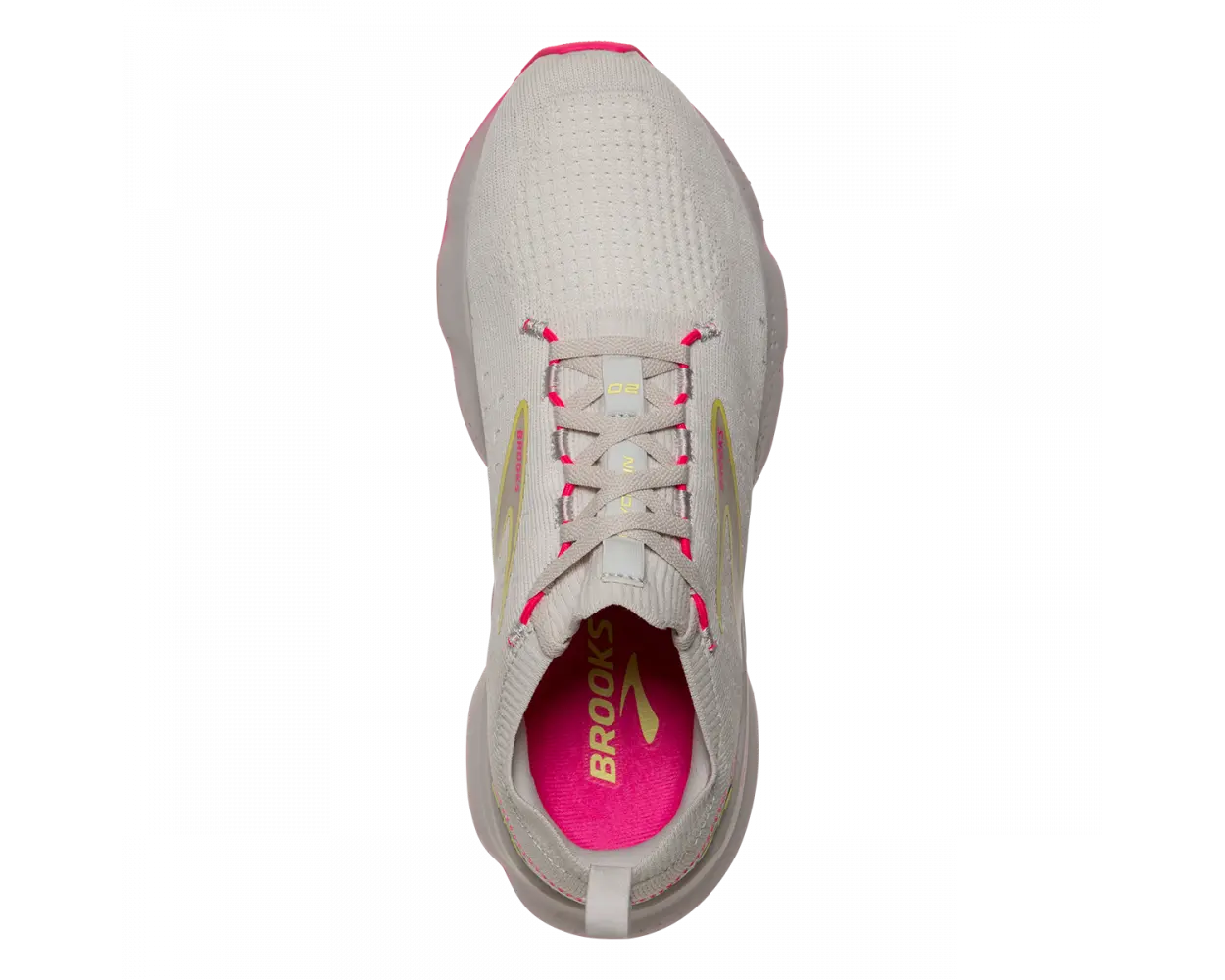 Top view of the Women's Glycerin Stealthfit 20 in the color Grey/Yellow/Pink
