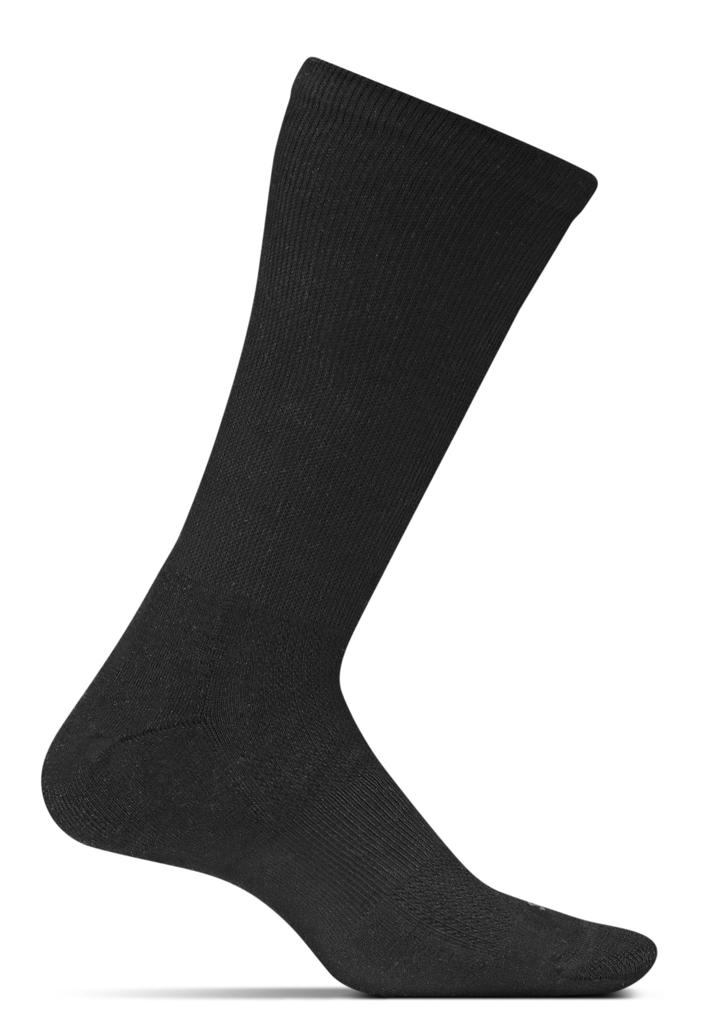 Medial view of the Feetures Diabetic Crew sock in the color black