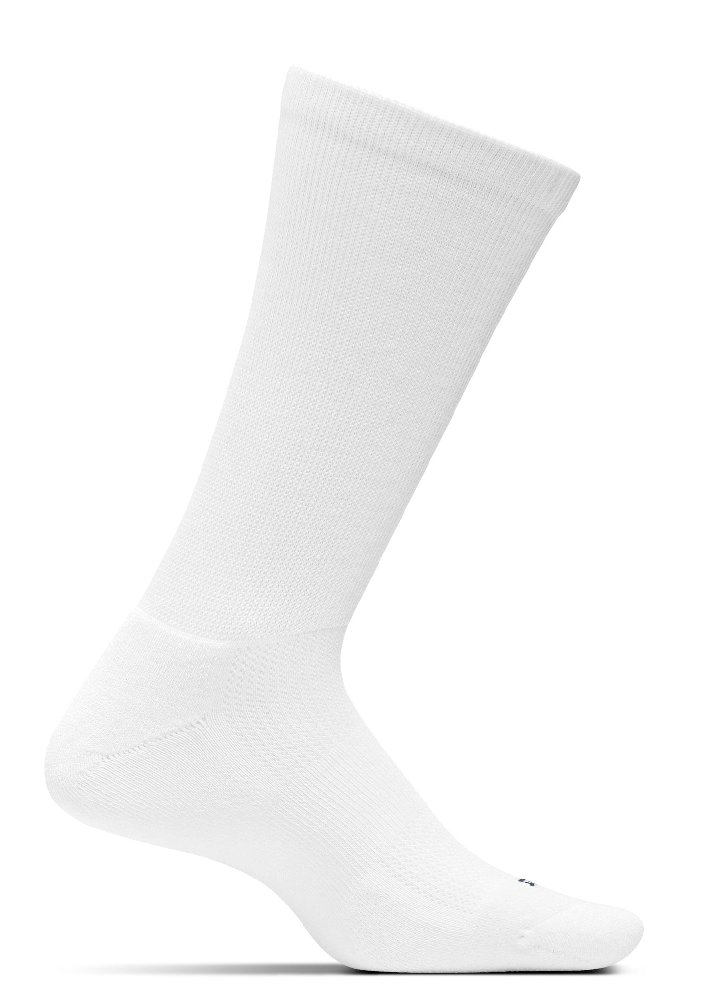 Medial view of the Feetures Diabetic Crew sock in the color white