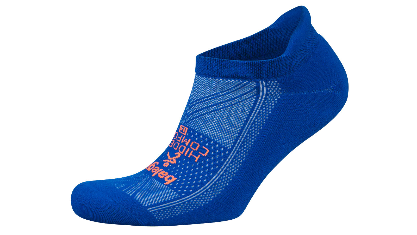 Lateral view of the Balega Hidden Comfort No Show Sock in the color neon blue.