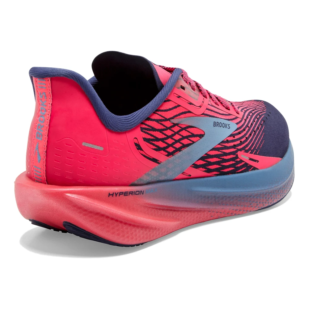 Back angled view of the Women's Hyperion Max by BROOKS in the color Pink/Cobalt/Blissful Blue