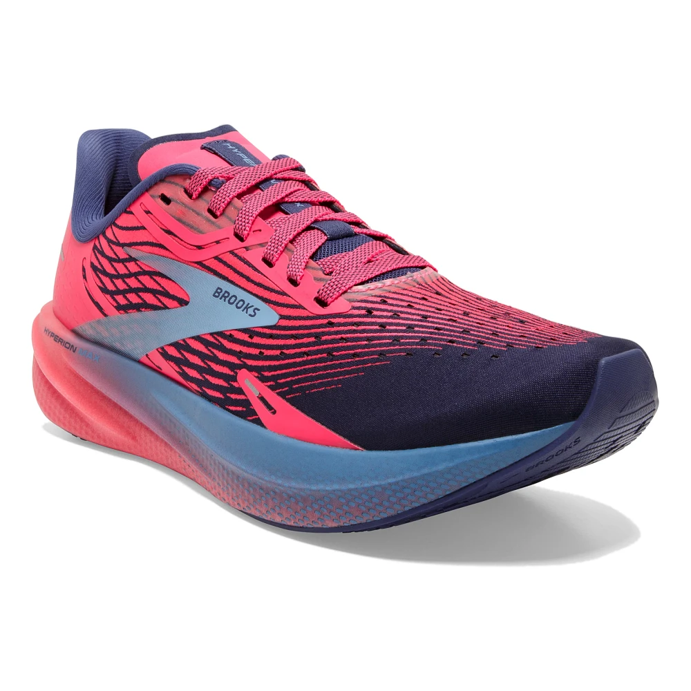 Front angled view of the Women's Hyperion Max by BROOKS in the color Pink/Cobalt/Blissful Blue