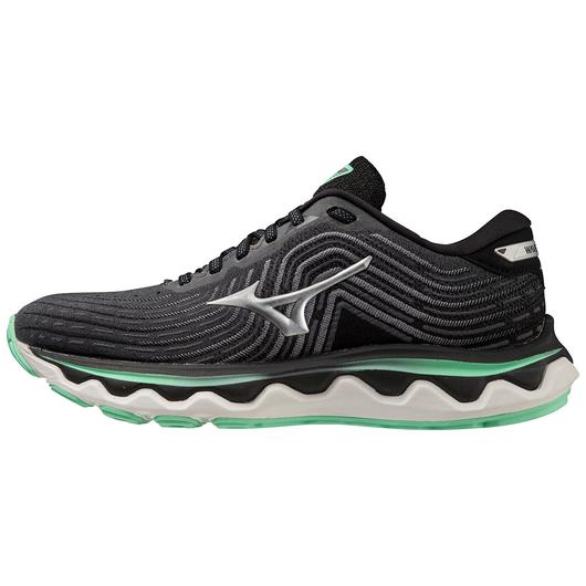 Medial view of the Women's Mizuno Wave Horizon 6 in the color Iron Gate / Silver