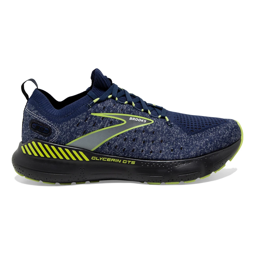 Lateral view of the Men's Glycerin Stealthfit GTS 20 in the color Blue/Ebony/Lime 