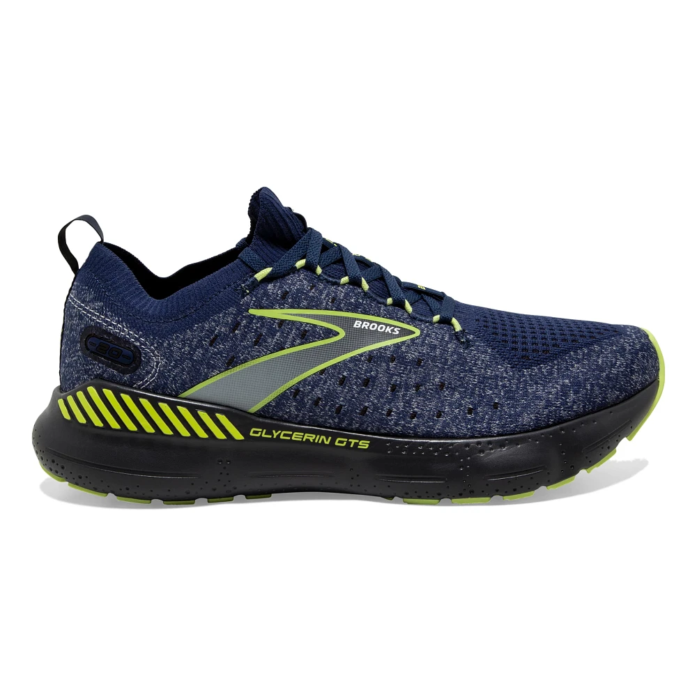 Lateral view of the Men's Glycerin Stealthfit GTS 20 in the color Blue/Ebony/Lime