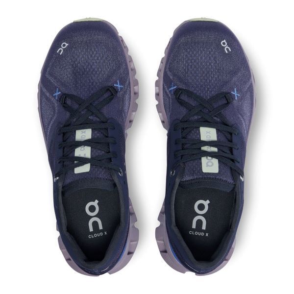 Top view of the Women's ON Cloud X 3 in Midnight / Heron