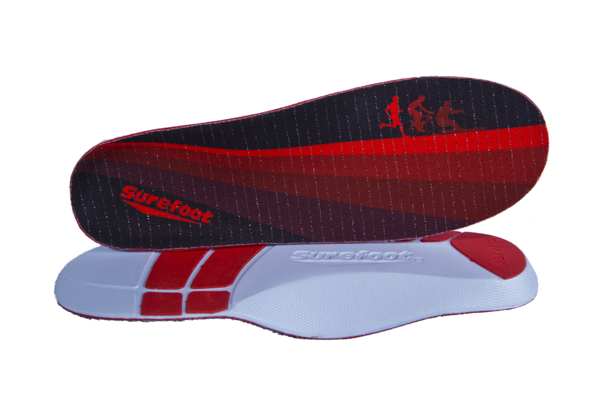 Stock image of the Conforma Alto Insole designed for a high arch profile in black and red
