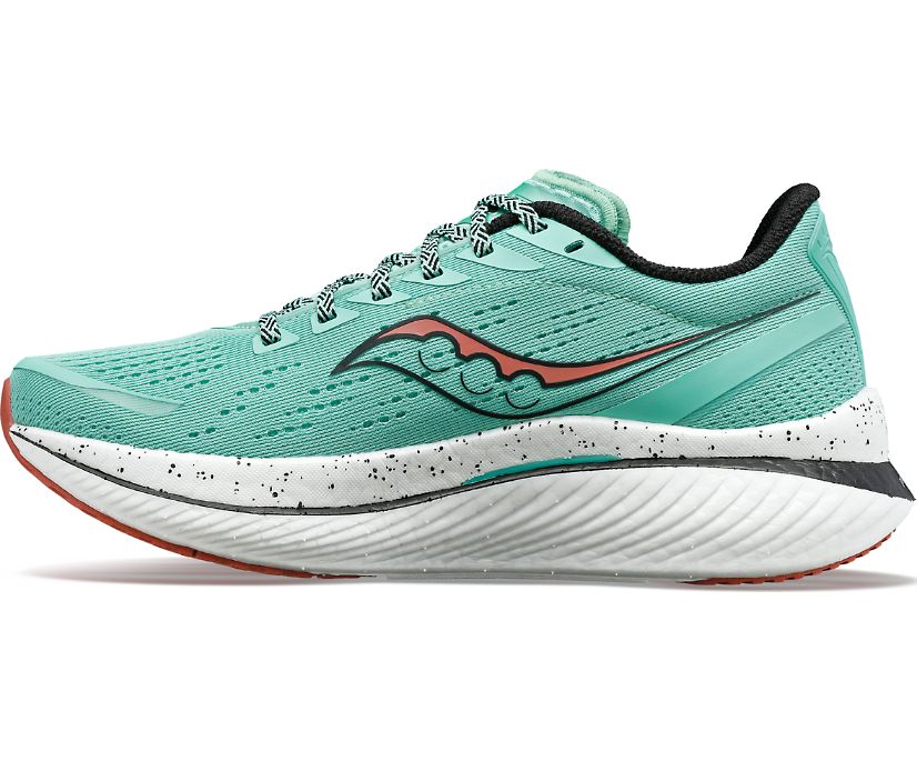 Medial view of the Women's Endorphin Speed 3 by Saucony in the color Sprig/Black