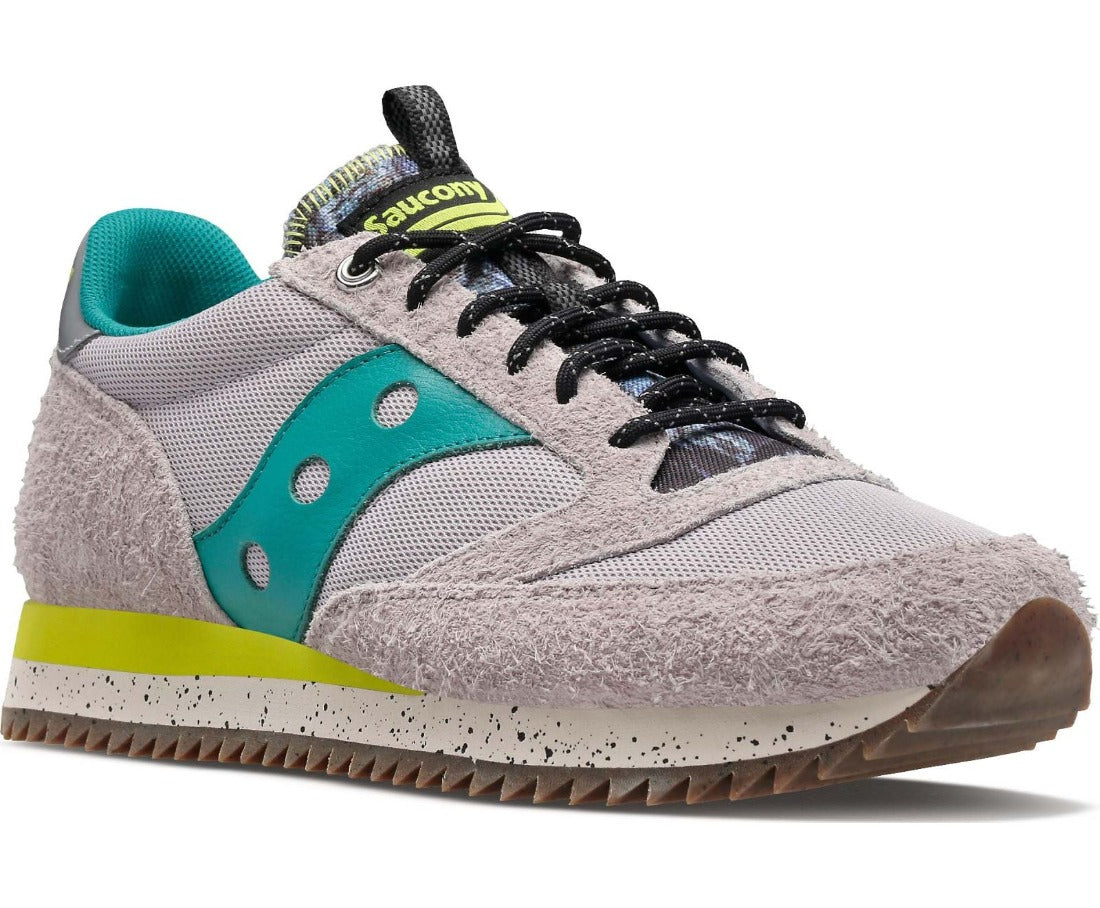 Front angle view of the Saucony Jazz 81 Reflect Camo in Cream/Green