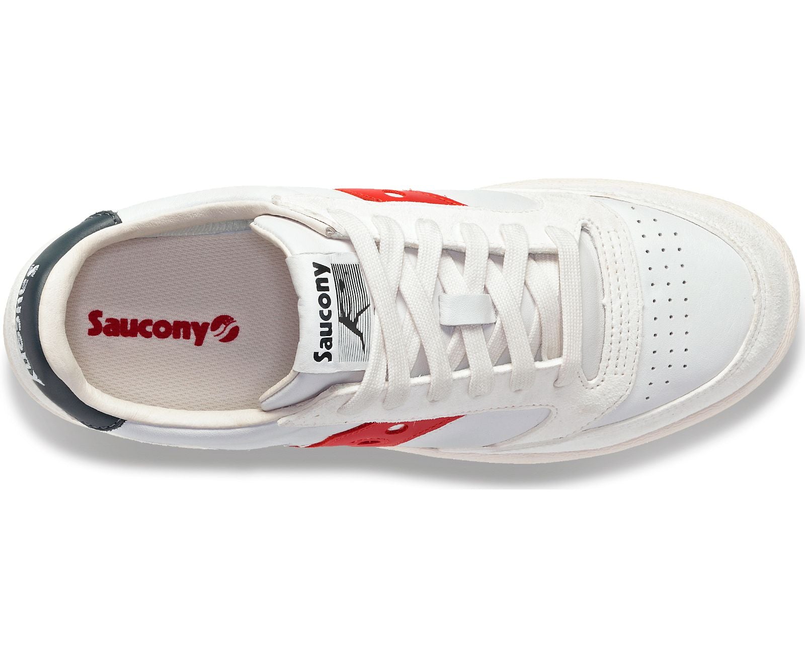 Top view of the Saucony Jazz Court Premium sneaker in White/Red