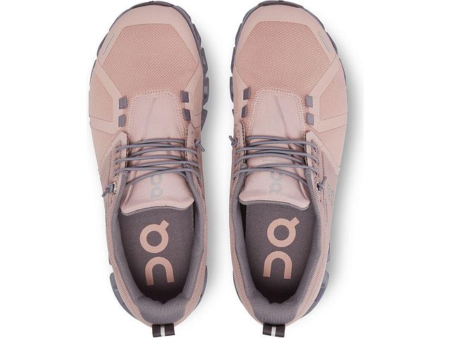Top view of the Women's ON Cloud 5 Waterproof shoe in the color Rose/Fossil