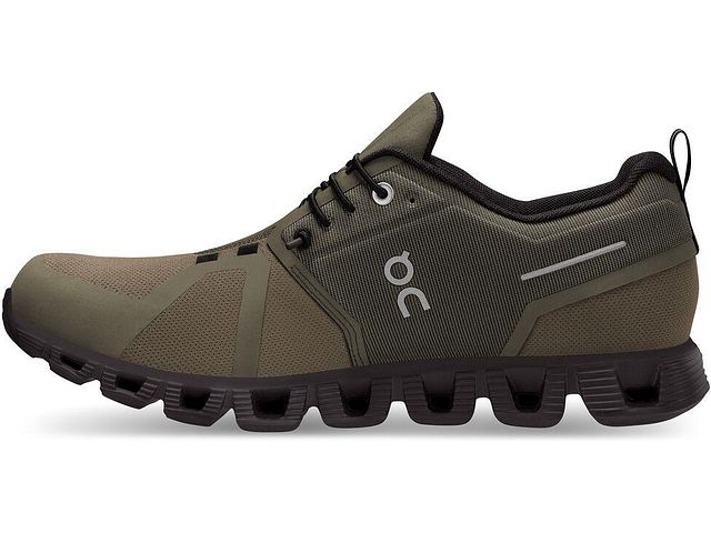 Medial view of the Men's ON Cloud 5 Waterproof in the color Olive/Black