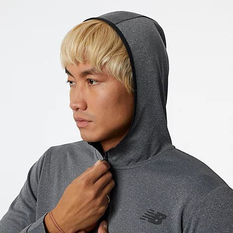 Zoomed in view of the Hood on the Men's Tenacity Hooded 1/4 Zip in the color Light Aluminum