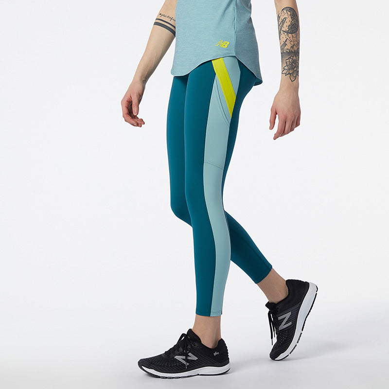 Side view of the Women's Transform 7/8 NBSleek Tight in the color Mountain Teal