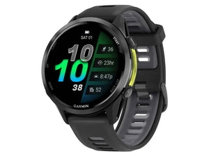 Garmin smartwatch with a black strap on a white background
