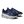 On running shoe in navy blue with a speckled pattern, a light blue On logo, and a white sculpted sole with black cutouts, shown against a plain white background.