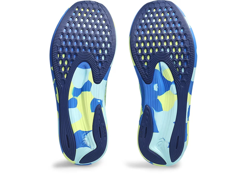 Bottom (outer sole) view of the Men's Noosa Tri 15 by ASICS in the color Illusion Blue/Aquamarine