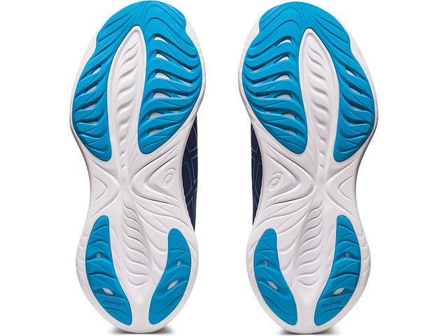 Bottom (outer sole)  view of the Men's Cumulus 25 by ASICS in the color Indigo Blue/Island Blue