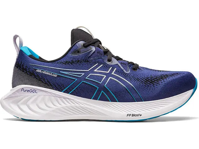 Lateral view of the Men's Cumulus 25 by ASICS in the color Indigo Blue/Island Blue