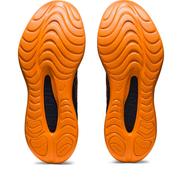 The outsole of this Kinsei Max is a very bright orange and looks like the midsole goes right to the ground