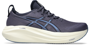 This Gel-Nimbus 27 has a navy blue upper and a white midsole. 