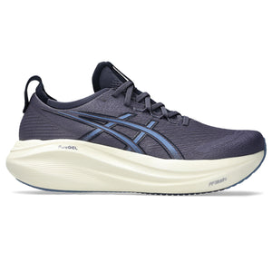 The lateral side of this Nimbus 27 has an ASICS logo that is filled in with a similiar olor as the upper.