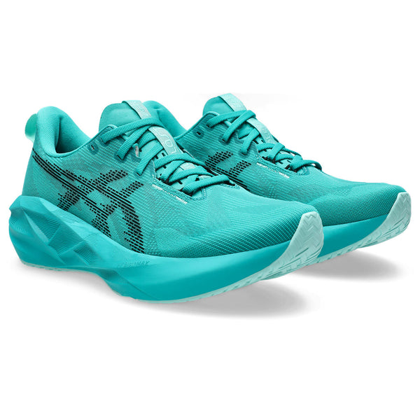 The only part of these men's running shoes that are not teal is the ASICS logo.