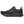 Medial side of an ASICS black running shoe on a white background.