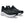 Black running shoes with white soles on a white background