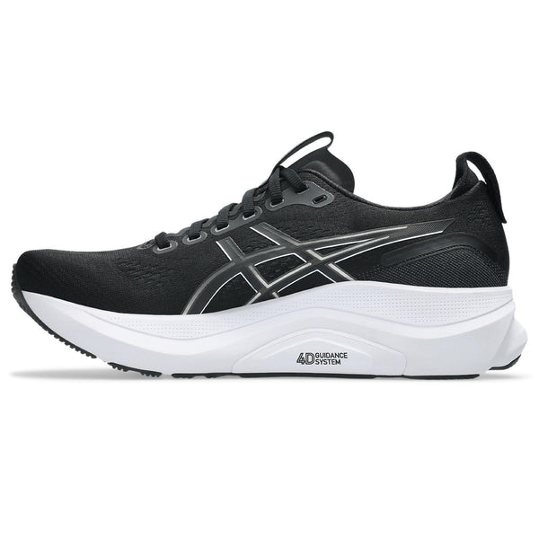 Medial side of the best selling black and white ASICS Kayano 32.
