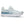 Light blue running shoe with white sole on a white background