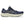 Navy running shoe with gold accents on a white background