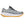 Gray and oragne ASICS running shoe with white sole and orange heel on a white background.
