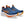 Blue and orange running shoes on a white background