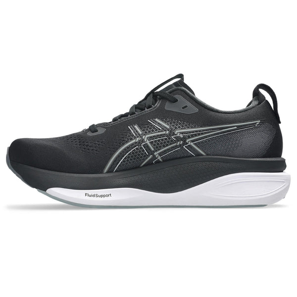 The top half of the midsole is black and the bottom half is white. 