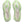 Close-up of a pair of green and beige athletic shoes on a white background