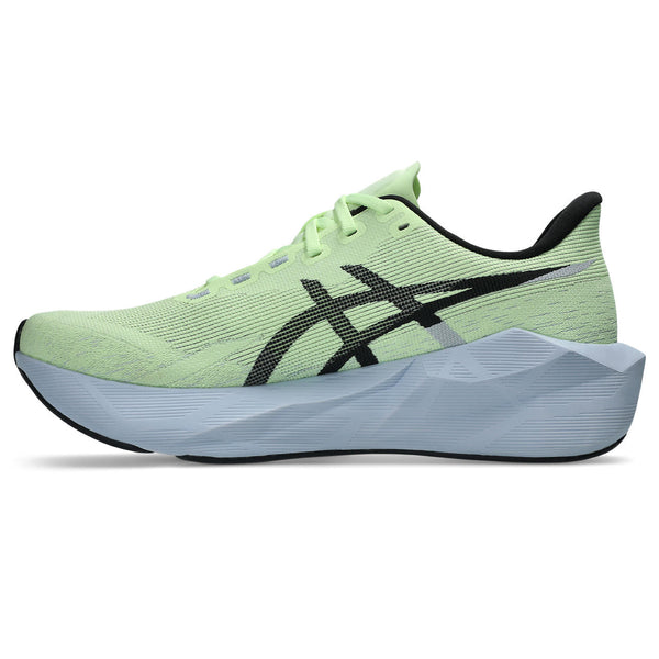 Light green running shoe with black accents on a white background