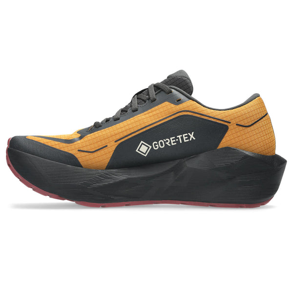 Gore-tex is printed in the middle of the upper on the medial side. 