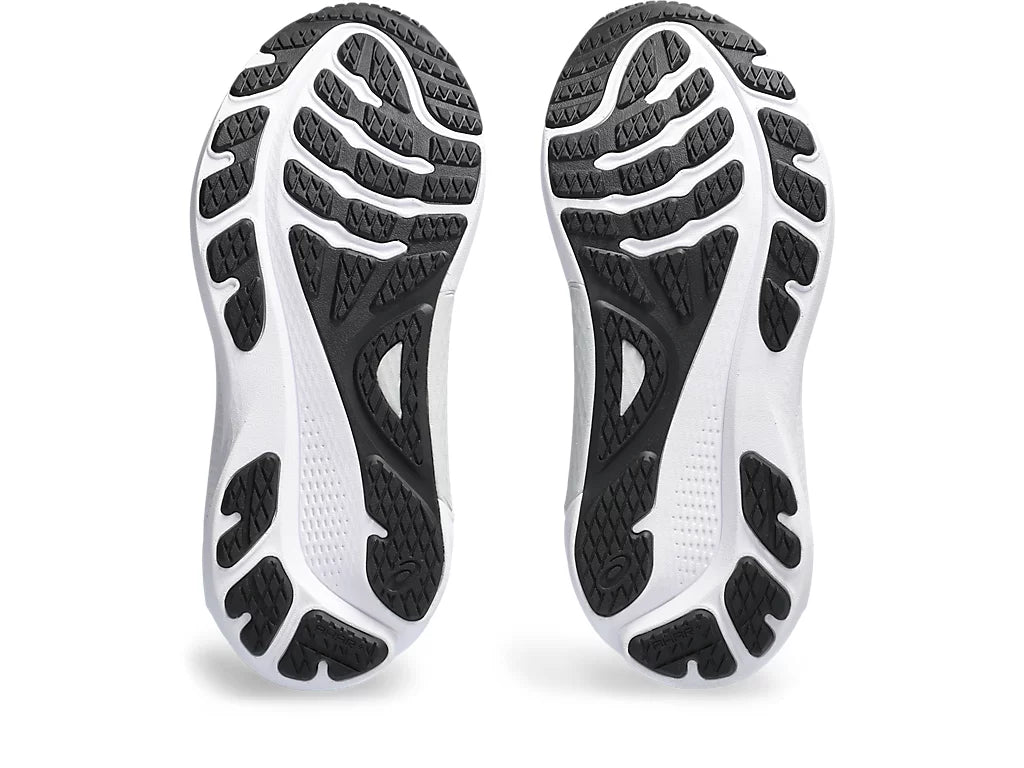 Bottom (outer sole) view of the Women's Kayano 30 by ASICS in the wide D width, color Black/Sheet/Rock