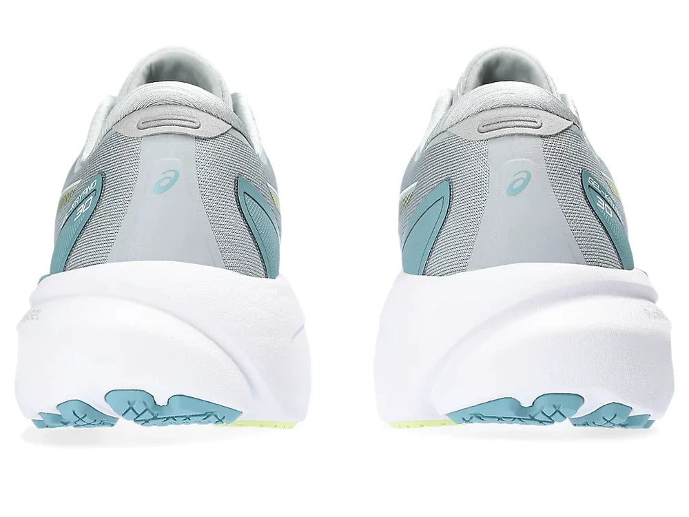 Back view of the Women's Kayano 30 in Piedmont Grey/Gris Blue