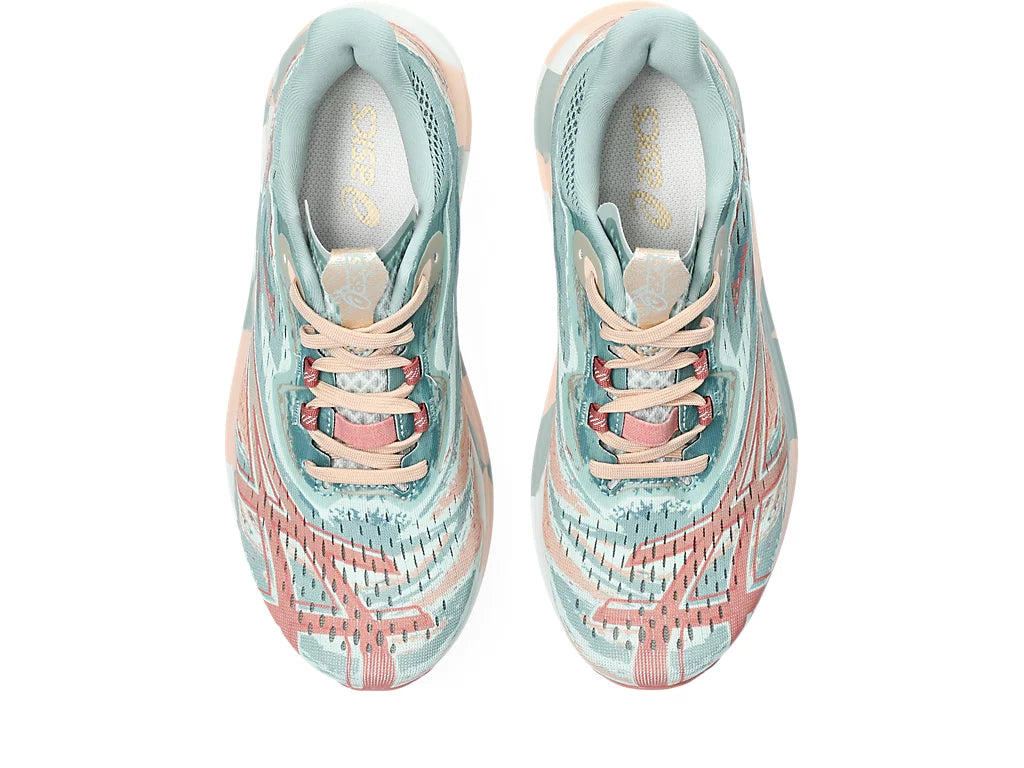 Top view of the Women's Noosa Tri 15 by ASICS in the color Pure Aqua/Pale Apricot