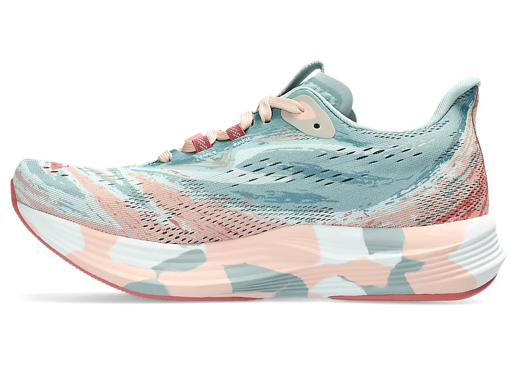 Medial view of the Women's Noosa Tri 15 by ASICS in the color Pure Aqua/Pale Apricot