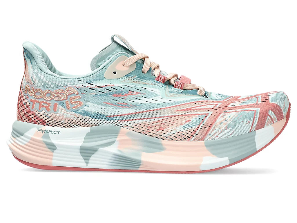 Lateral view of the Women's Noosa Tri 15 by ASICS in the color Pure Aqua/Pale Apricot