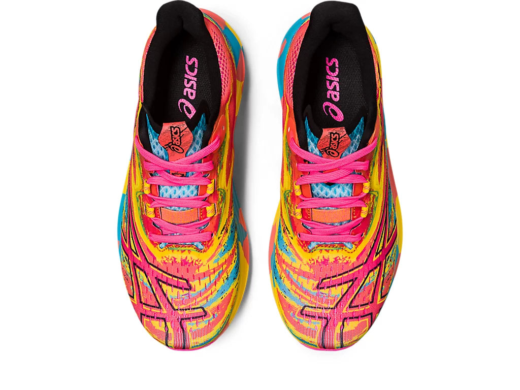 Top view of the Women's Noosa Tri 15 by ASICS in the color Aquarium/Vibrant Yellow